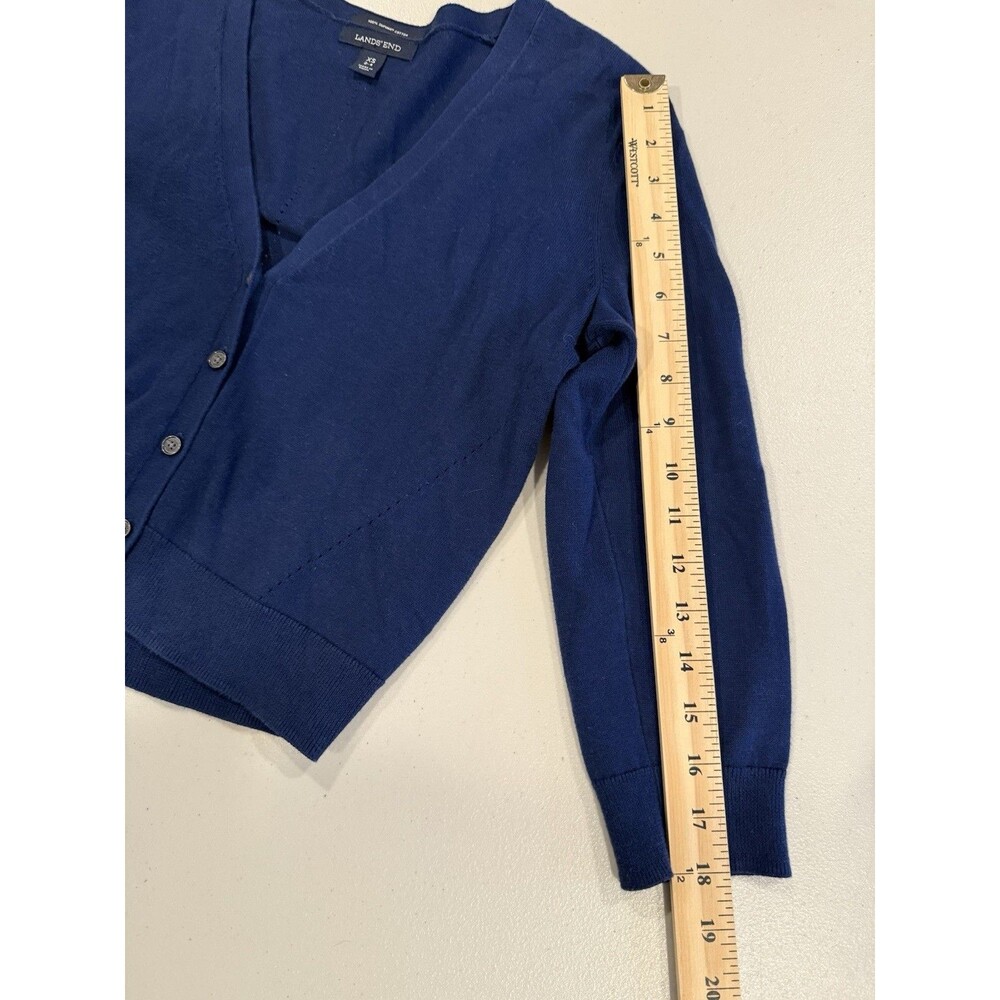 Lands End Cardigan XS/S Blue 3/4 Sleeve Collegiate Preppy Academia Cotton Travel - Picture 6 of 6